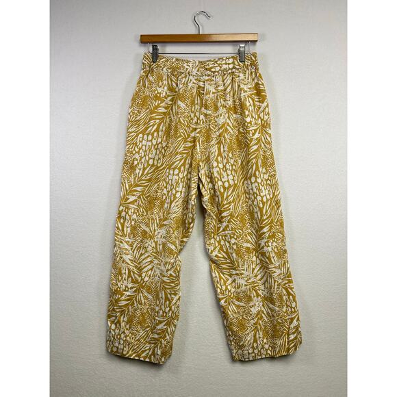 Christian Siriano 100% linen wide leg pants, yellow white botanical size medium - Picture 6 of 8
